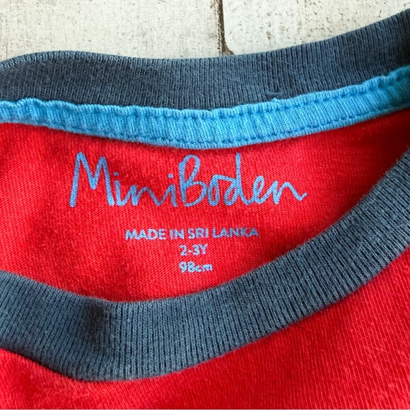 Mini Boden Porcupine Appliqué Red Long Sleeve T-Shirt Striped Boys 2-3 Yrs 98cm - Picture 4 of 7